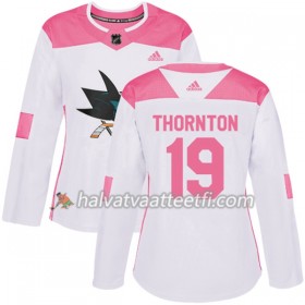 Naisten NHL San Jose Sharks Pelipaita Joe Thornton 19 Adidas 2017-2018 Valkoinen Vaaleanpunainen Fashion Authentic